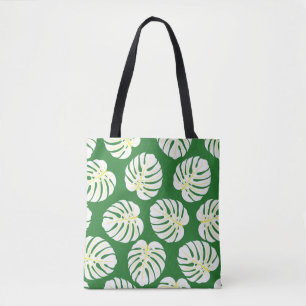 Bolso De Tela Patrón sin foco de hojas de monstera blancas en un
