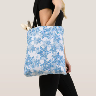 Bolso De Tela Patrón sin foco del copo de nieve blanco y azul