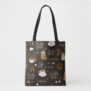 Bolso De Tela Patrón sin foco sobre el tema del té y el café en 