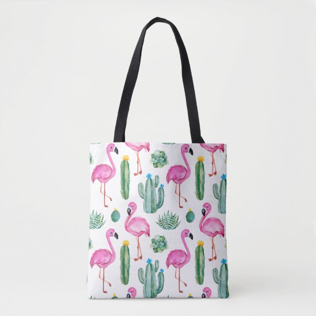 Bolso De Tela Patrón sin soldadura con cactus de acuarela verde, (Anverso)