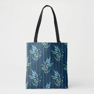 Bolso De Tela Patrón sin soldadura con hojas y rayas azules