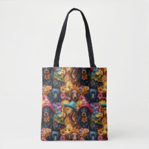 Bolso De Tela Patrón sin soldadura de Dachshund floral - Amantes