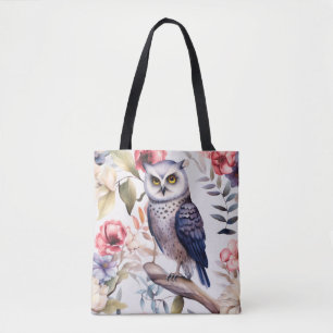 Bolso De Tela Patrón sin soldadura de lechuza floral acuarela
