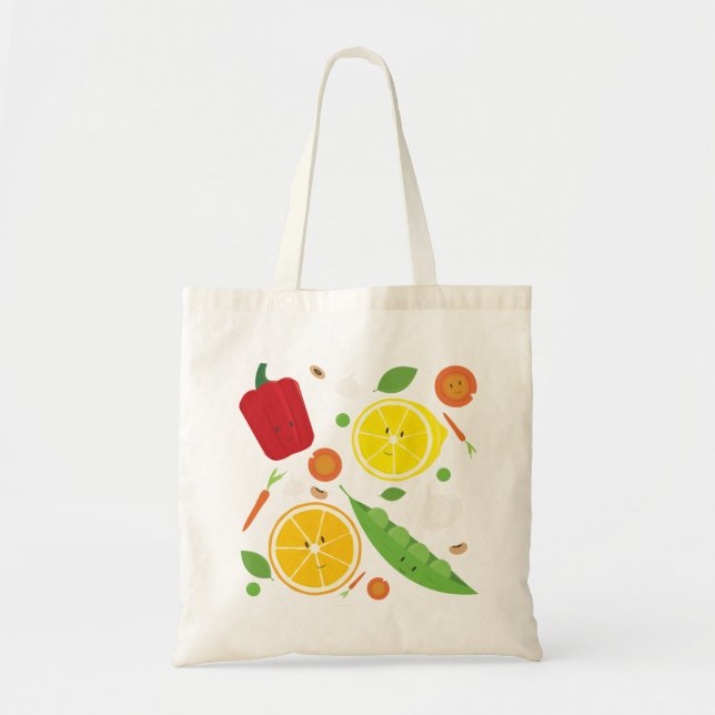 Bolso De Tela Patrón sonriente de Personalizado de fruta vegetal (Frente)