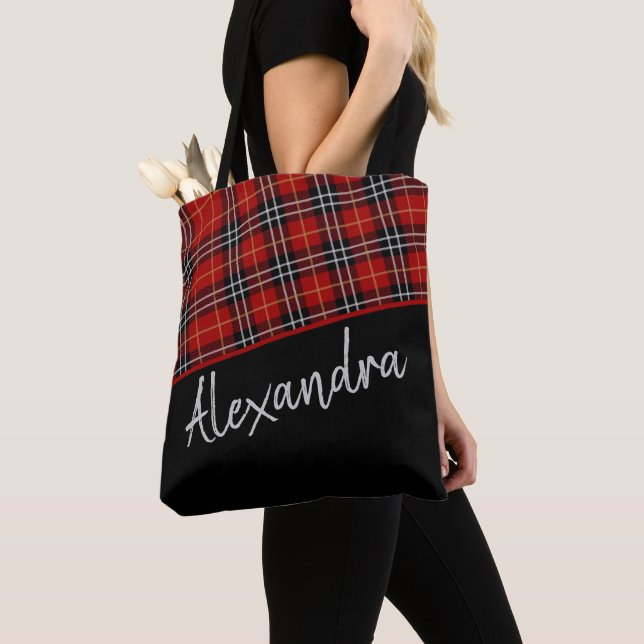 Bolso De Tela Patrón tartán escocés rojo personalizado (Detalle)
