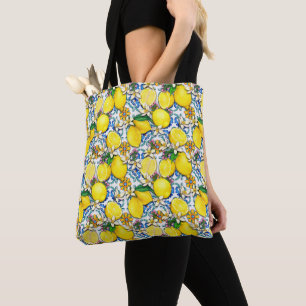 Bolso De Tela Patrón tradicional mediterráneo con lemas