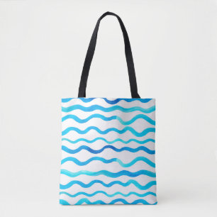 Bolso De Tela Patrón transparente de acuarela con azul y turques