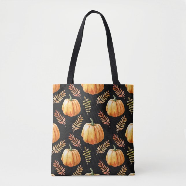 Bolso De Tela Patrón transparente de acuarela con calabaza (Anverso)