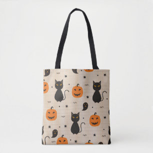 Bolso De Tela Patrón transparente de Halloween con gato negro y