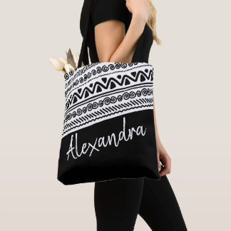 Bolso De Tela Patrón tribal blanco negro personalizado