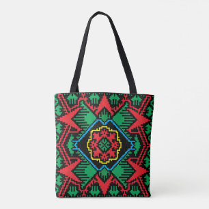 Bolso De Tela Patrón tribal letón geométrico negro, rojo y ve
