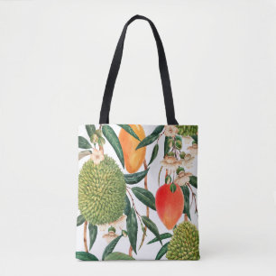 Bolso De Tela Patrón tropical acuarela, fruto del durión, mango