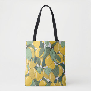 Bolso De Tela Patrón tropical con lémones amarillos.