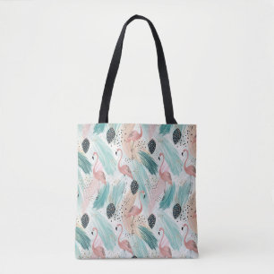 Bolso De Tela Patrón tropical de flamenco acuático