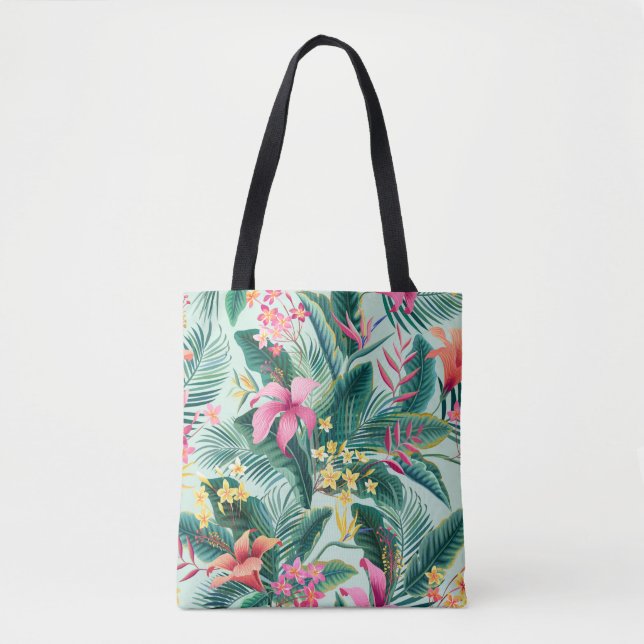 Bolso De Tela patrón tropical floral sin fisuras con hibiscus y (Anverso)