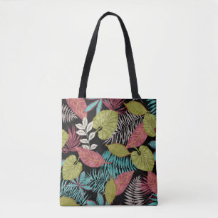 Bolso De Tela Patrón tropical hecho con fondo oscuro y pulga