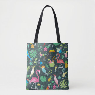Bolso De Tela Patrón tropical sin foco con aves y bebidas 1