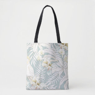 Bolso De Tela Patrón tropical sin foco con flores Orquídea, Fl