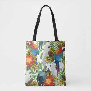 Bolso De Tela Patrón tropical sin foco con loros.