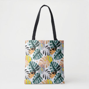 Bolso De Tela Patrón tropical sin foco. Hojas verdes de una pal