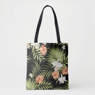 Bolso De Tela patrón tropical vintage con flores de hibisco y