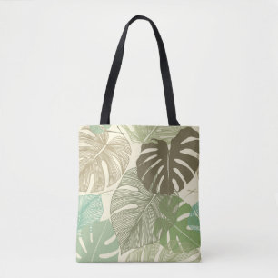 Bolso De Tela Patrón trópico de monastera retro a mano