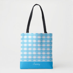 Bolso De Tela Patrón turquesa moderno y elegante con caligrafía