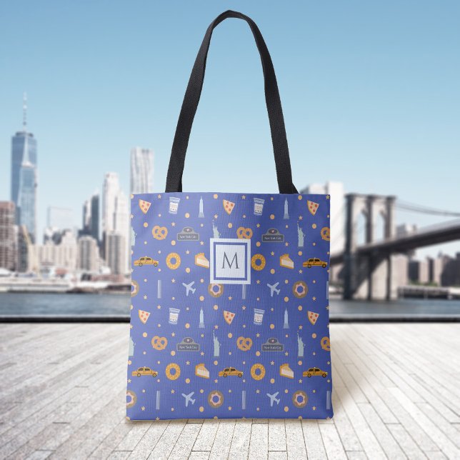 Bolso De Tela Patrón urbano de Nueva York Monograma azul real (Subido por el creador)