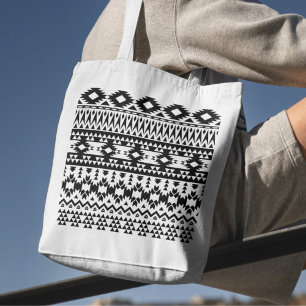 Bolso De Tela Patrón vectorial geométrico azteca blanco y negro