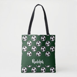 Bolso De Tela Patrón verde de bolas de fútbol