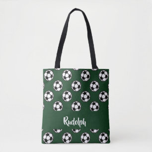 Bolso De Tela Patrón verde de bolas de fútbol