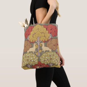 Bolso De Tela Patrón Verde Sálvia Bosque Ciervo Stag Vintage