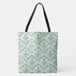 Bolso De Tela Patrón verde sobre blanco decorativo