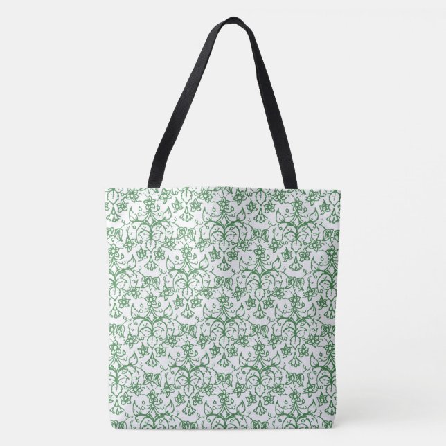 Bolso De Tela Patrón verde sobre blanco decorativo (Anverso)