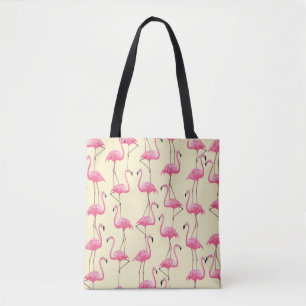 Bolso De Tela Patrón vertical Flamingo Realista