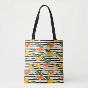 Bolso De Tela Patrón vibrante de cítricos con hojas verdes (6)