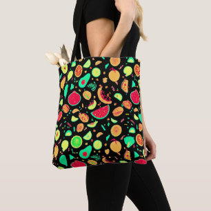 Bolso De Tela Patrón vibrante de frutas de neón