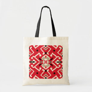 Bolso De Tela Patrón vibrante de ikat en rojo, blanco y negro