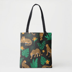 Bolso De Tela Patrón vintage con leopardos y hojas tropicales