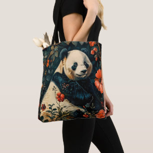 Bolso De Tela Patrón Vintage de Panda Bosque Floral Jardín