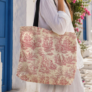 Bolso De Tela Patrón vintage de Toile de Jouy rojo