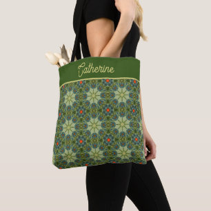 Bolso De Tela Patrón vintage en verde con flores azules
