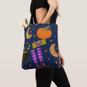 Bolso De Tela Patrón Whimsical Black and Purple de Halloween