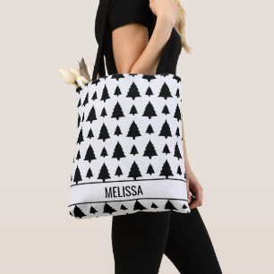 Bolso De Tela Patrón y texto de árbol de Navidad de abeto en bla