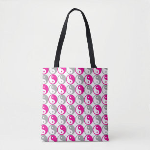 Bolso De Tela Patrón yin yang rosa y gris