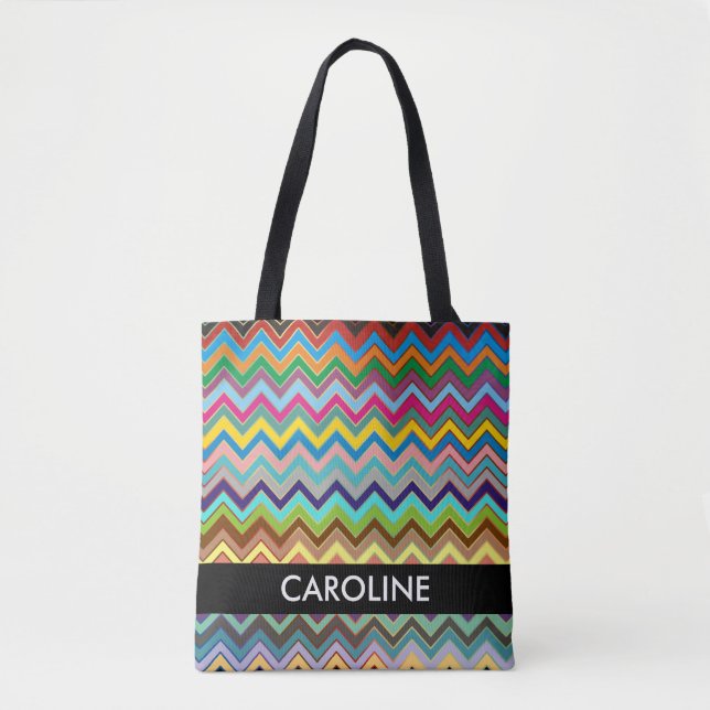 Bolso De Tela Patrón ZIGZAG - multicolor + tu trasero. (Anverso)