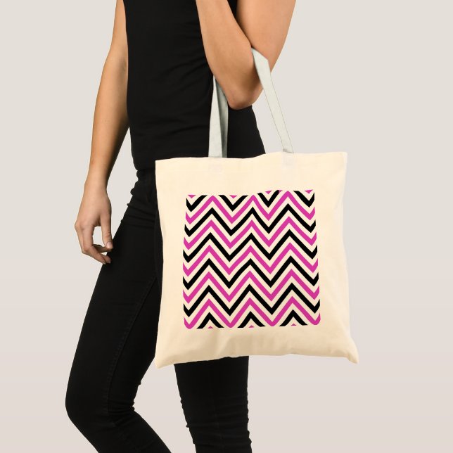 Bolso De Tela Patrón Zigzag, patrón Chevron, rosa, negro (Anverso (producto))