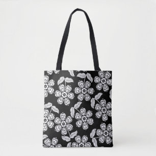 Bolso De Tela Patrona de flores de doodle en blanco y negro, abs