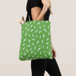 Bolso De Tela Patronato de pájaro blanco verde