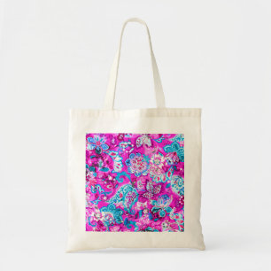 Bolso De Tela Patrones de flores rosadas azules